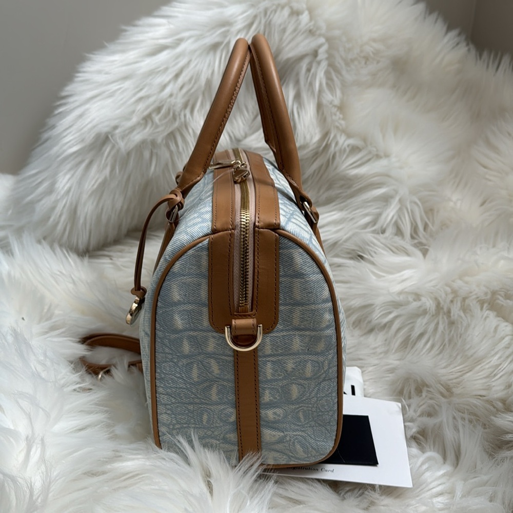 Brahmin Stacy Satchel Bag Croc Embossed Light Denim Quinze Tan Leather Accents - Picture 6 of 16
